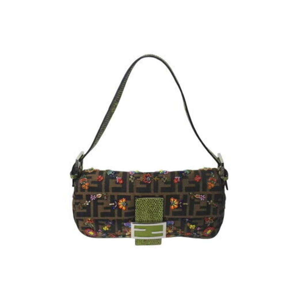 FENDI Zucca beaded Mamma Bucket handbag Hobo Shoulder bag brown logo